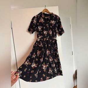 1950s Floral Black vintage Dress
